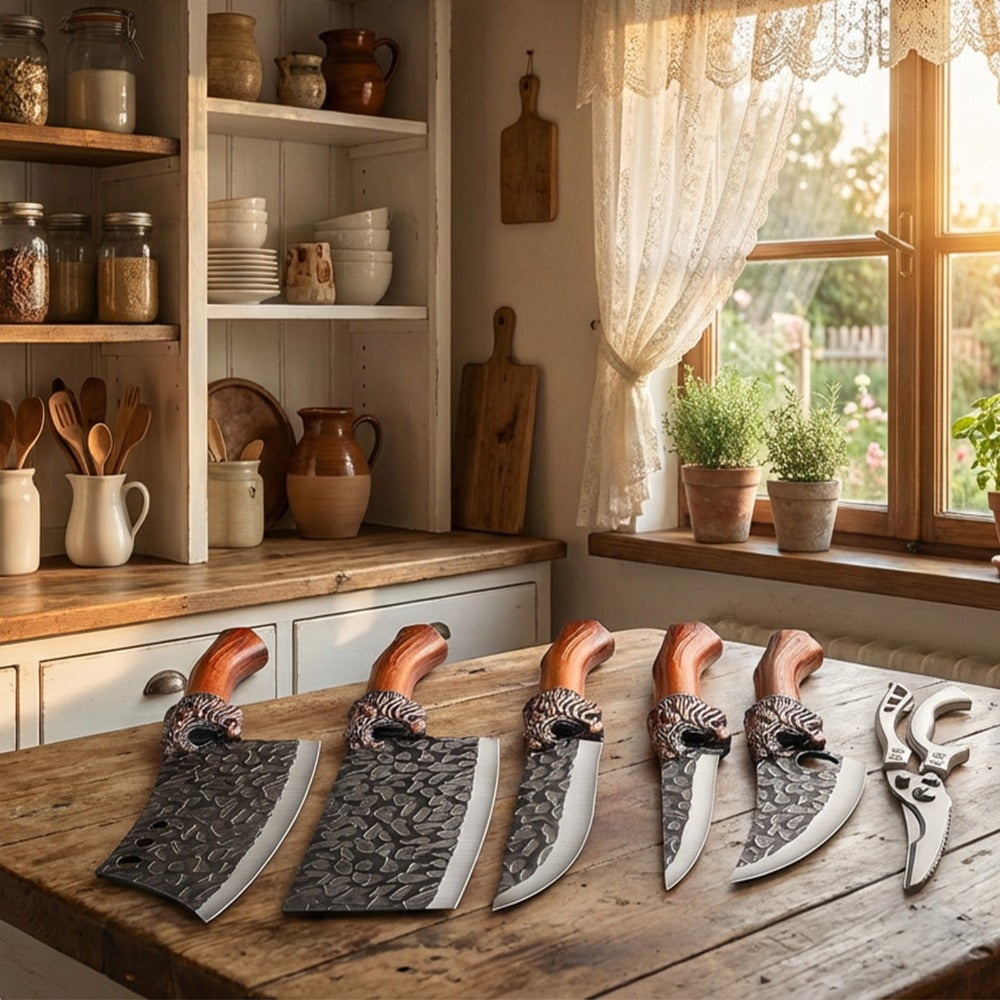 Kitchen Knife Set Professional Forged Stainless Steel Chef Knife Set with Boning Knife Slicing Knife Carving Knife Fillet Knife Butcher Knife Scissors Ultra Sharp Durable Meat Fish 4pc 7pc