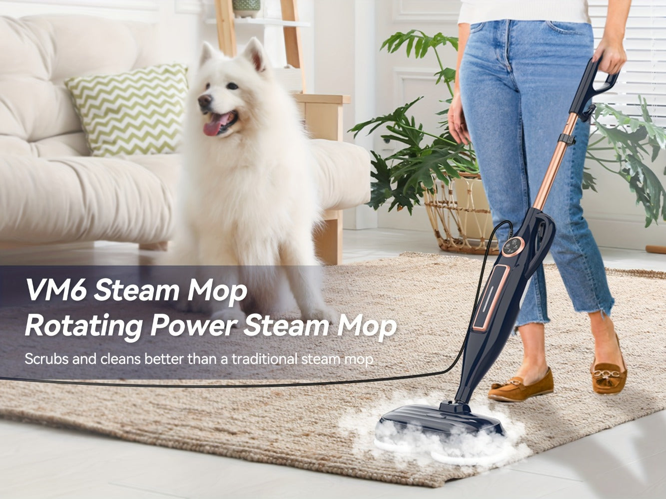 Steam Mop 10-in-1 Spinning Rotating Mop Pads with Steam Blaster Technology - 3 Steam Modes, LED Headlights, Lightweight Spin Mop for Hard Floor, Laminate & Marble, Washable Pads, VM6 Pro Series