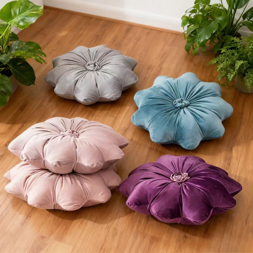 Round Flower Shaped Throw Pillow with Insert 16 Inch Soft Knit Decorative Cushion Machine Washable Zipper for Sofa Bed Car Home Decor 5 Colors