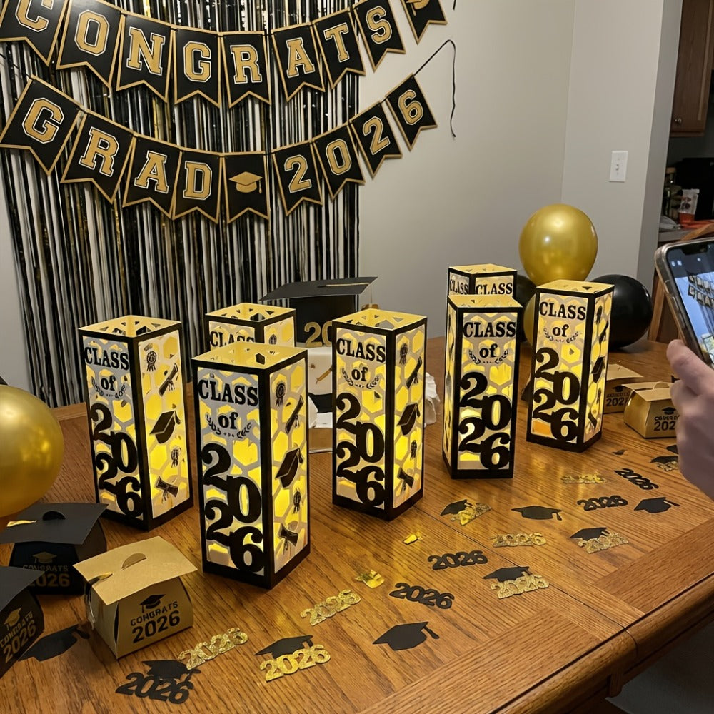 Graduation Centerpieces Decorations 6pcs Class of 2026 | Paper Lantern Boxes No Electricity Needed Congrats Grad Party Supplies for College High School Celebration Table Decor 6 Colors