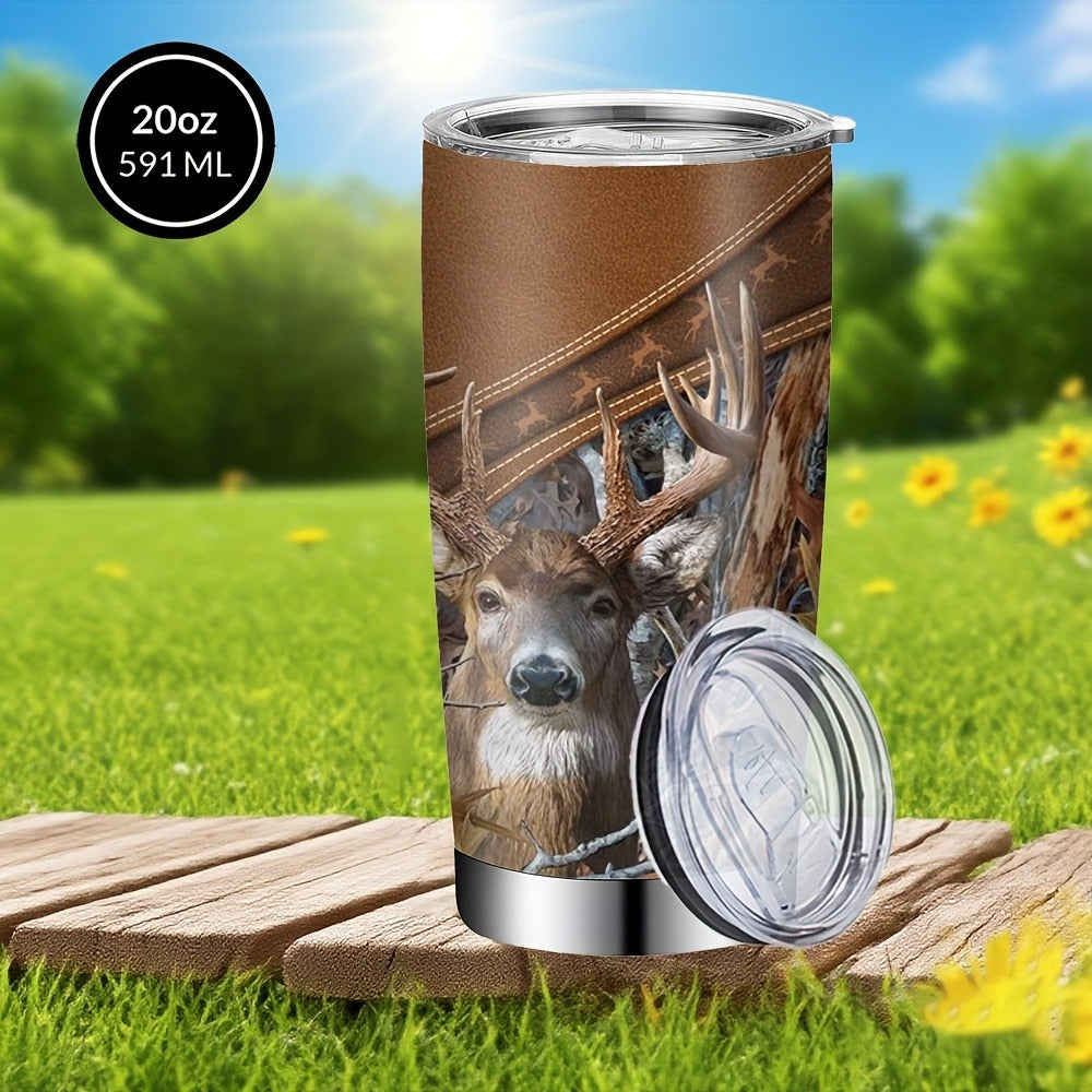 Stainless Steel Tumbler 20oz Forest Hunting Design Insulated Cup with Lid & Straw Travel Coffee Mug Hot Cold Drinks Camping Gift for Men Birthday Halloween