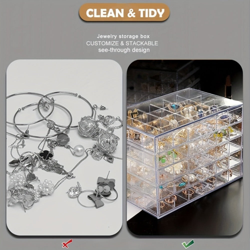 Jewelry Storage Box 5-Layer Drawer Organizer ¨C Transparent Nail Art Accessory Storage Container for Earrings Rings Necklaces Beads 120 Cells