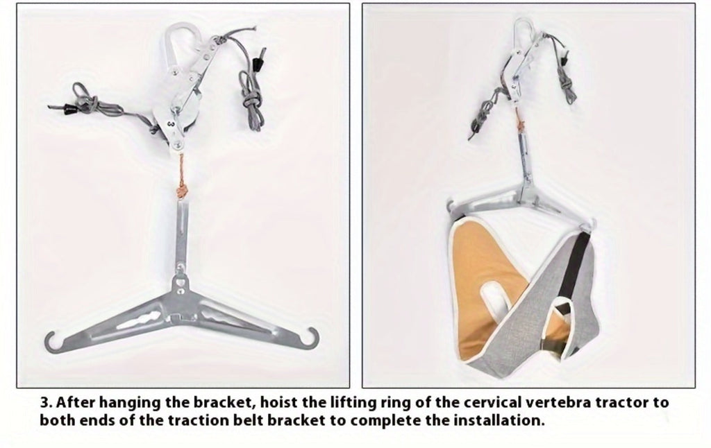 Cervical Traction Device with Handle, Adjustable Neck Traction Belt & Shoulder Massager, Spinal Decompression Pillow for Muscle Tension Relief, Durable Iron & Nylon Home Neck Stretcher