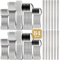 84-Piece Golden Cutlery Set Service for 12 | Knife Fork Spoon Set for Family Gatherings Camping BBQ Kitchen Utensils