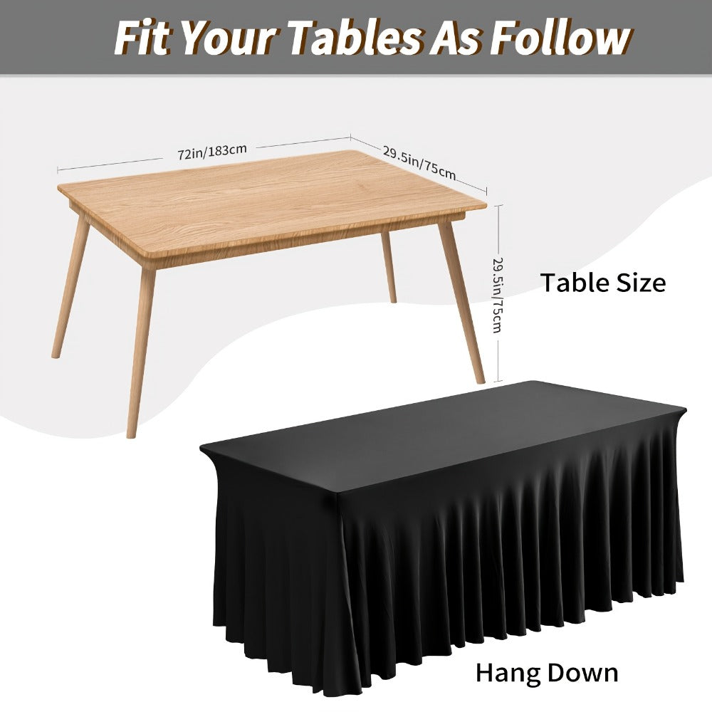 Spandex Table Skirt for Rectangle Tables 6ft, Black White Stretch Table Cover for Events Weddings Banquets, Washable Wrinkle Resistant