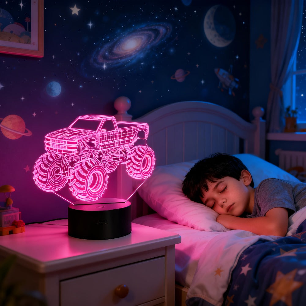 Monster Truck 3D Illusion Night Light 16 Color Changing LED Lamp Remote Control USB Powered Boys Bedroom Decor Cool Car Gift for Kids Birthday Holiday
