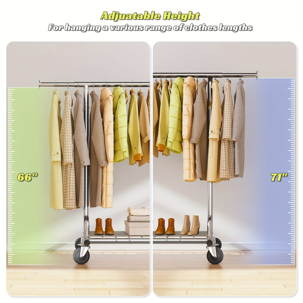 Heavy Duty Rolling Clothes Rack with Wheels - Adjustable Garment Rack 260LBS Capacity, Extendable 51¡±-75¡± Wide, for Bedroom Closet Laundry Room