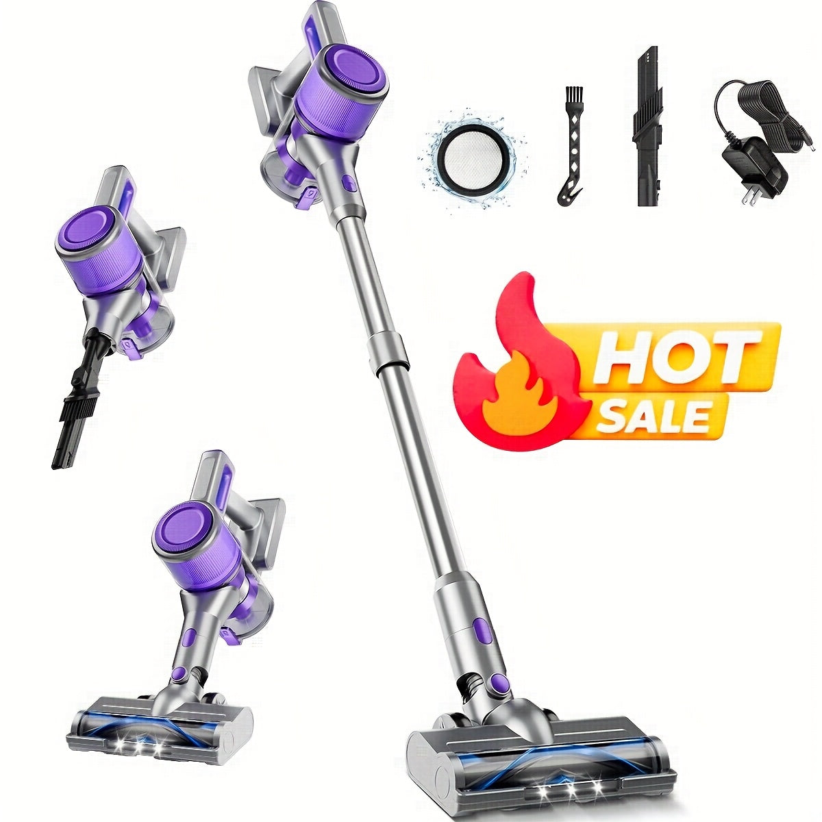 45KPA Cordless Stick Vacuum Cleaner 8-in-1 Rechargeable, Up to 45 Min Runtime Lightweight Handheld Vacuum for Carpet Pet Hair Hardwood Floor Home, Powerful Suction Multi-Attachment Floor Vacuum Cleaner
