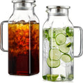 Glass Pitcher with Lid & Handle 2L 68oz ¨C Square Borosilicate Water Jug, Heat Resistant Carafe for Fridge, Iced Tea, Coffee & Cold Drinks ¨C 2 or 4 Pack with Optional 16oz Cups