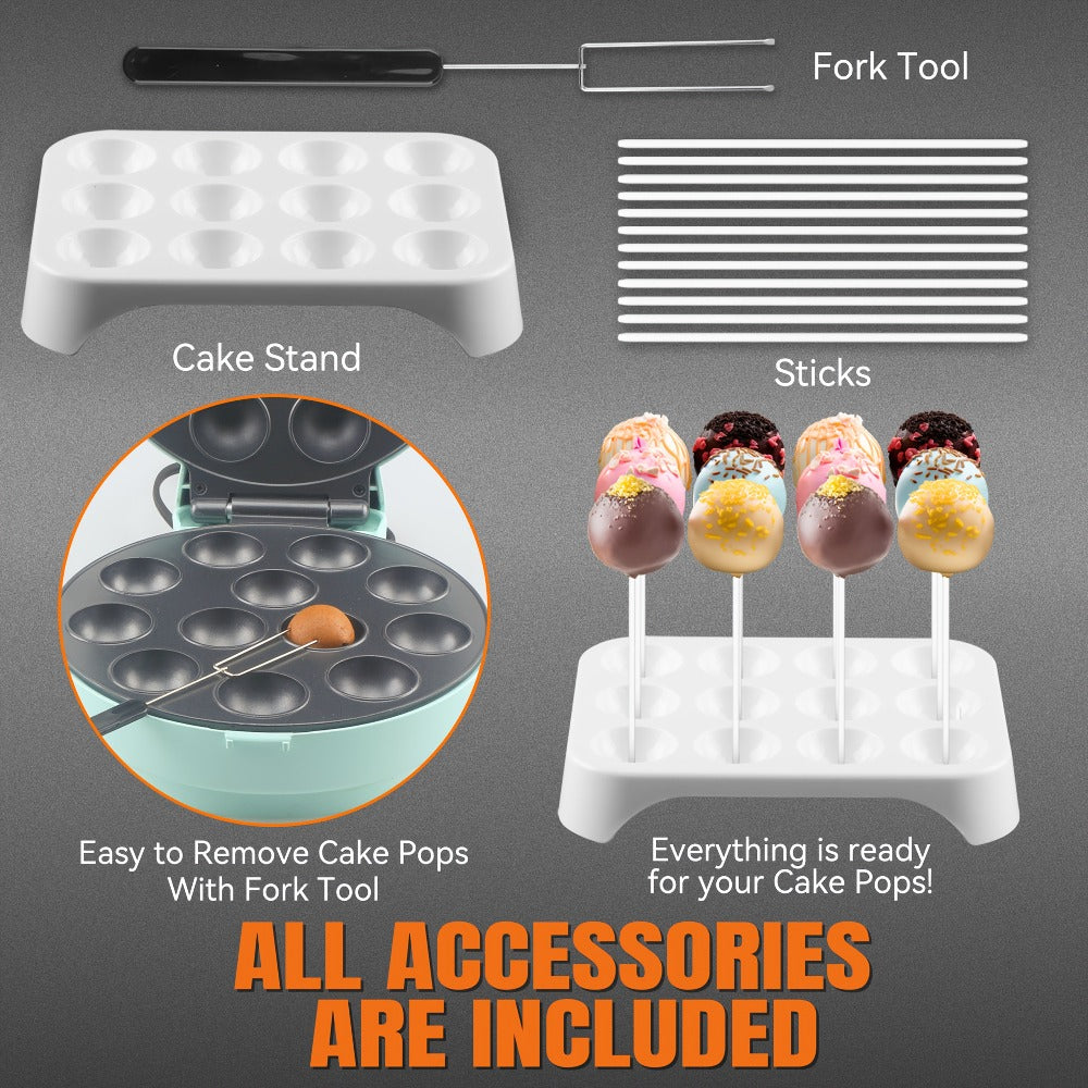Cake Pop Maker Machine 12-Cavity 1.6 Inch ¨C Electric Cake Pop Set with Flip-Over Even Heating Design, Cake Pop Stand, Sticks & Fork Tool Included, Red & Aqua