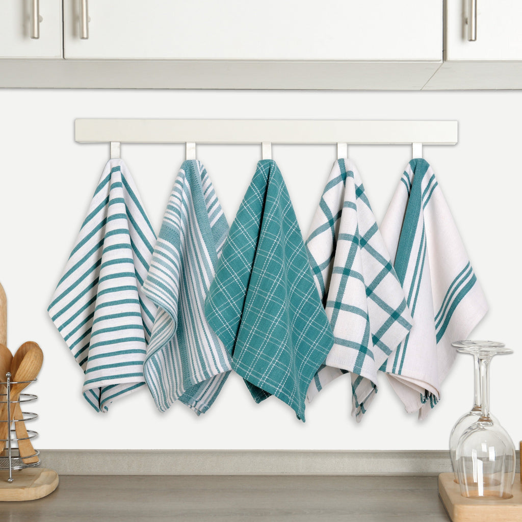 Kitchen Dish Towels 10 Pack - 100% Cotton Flat Weave, Absorbent & Reusable, Multi-Color Set for Cooking, Cleaning & Drying