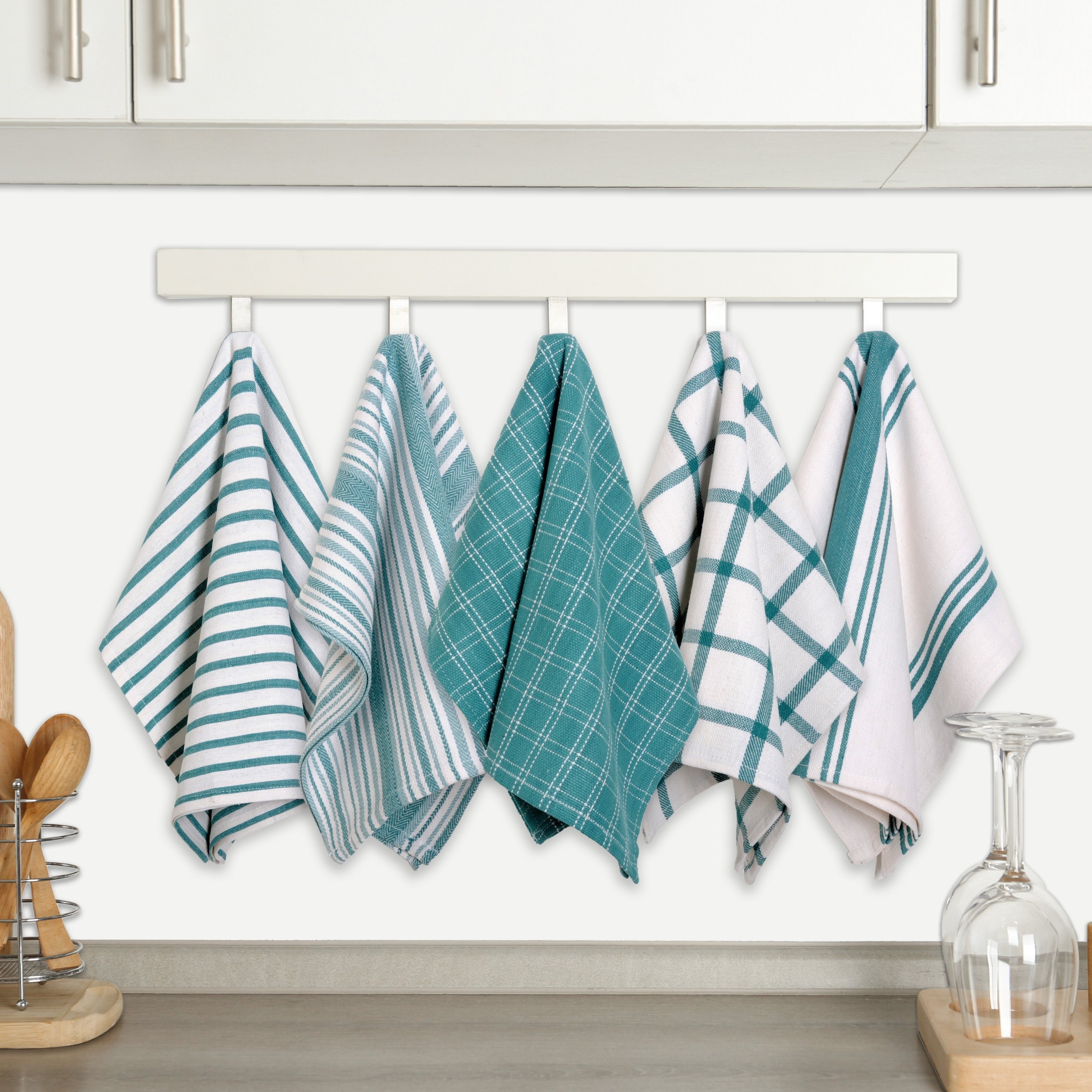 Kitchen Dish Towels 10 Pack - 100% Cotton Flat Weave, Absorbent & Reusable, Multi-Color Set for Cooking, Cleaning & Drying