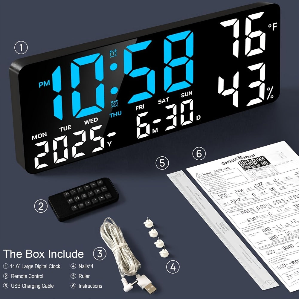 LED Alarm Clock Large Screen - Digital Clock with Temperature Humidity Week Display, Bedroom Living Room Office Desk Clock