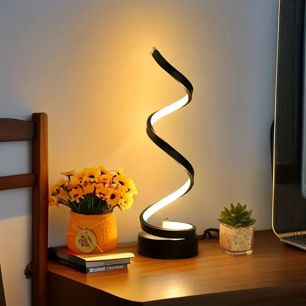 Dimmable Spiral Table Lamp with Touch Control & USB-C Charging Port, 3-Way Brightness Bedside Nightstand Lamp, Modern Minimalist LED Desk Lamp for Bedroom Living Room, Black & White