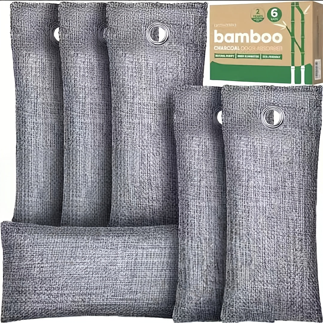 Bamboo Charcoal Air Purifying Bags Odor Absorber Eliminator for Home Car Closet Pet Smoke Room Deodorizer Activated Charcoal Bags Unscented 6 Grids 10 Packs