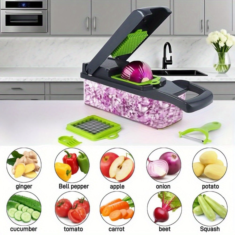 Vegetable Chopper 18-in-1 Upgraded Mandoline Slicer - Professional Onion Chopper Food Dicer Cutter with Container, Adjustable Multifunctional Vegetable Slicer for Kitchen, Gray