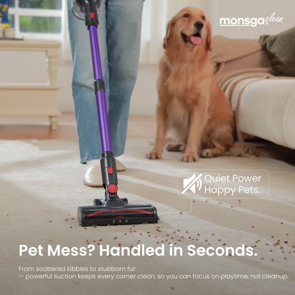 Cordless Vacuum Cleaner 46KPA Powerful Suction Lightweight Detachable Battery Anti-Tangle V-Shaped Brush 6-Stage Filtration 1.8L Dust Cup for Hard Floor Carpet Pet Hair Home