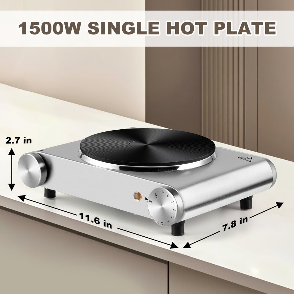 Hot Plate Electric Burner with Temperature Control ¨C Dual Size Coil Burners 7.4in & 6.1in, Countertop Electric Stove for Daily Cooking, Dorm, Office & Travel, Multiple Colors Available