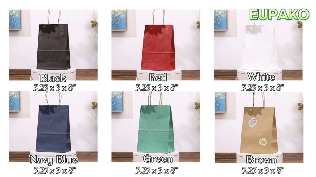 Kraft Paper Gift Bags Bulk 149 Pcs - Small Shopping Bags with Handles 5.25x3x8 Inch, Black Brown White Party Favor Bags for Retail, Birthday, Wedding, Valentine's Day, Snack & Small Business