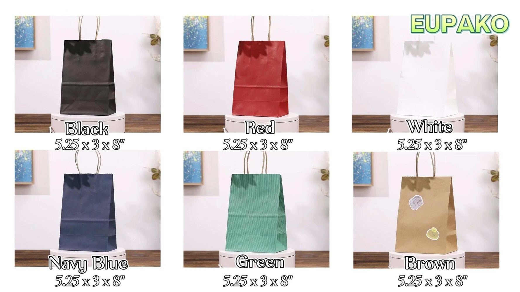 Kraft Paper Gift Bags Bulk 149 Pcs - Small Shopping Bags with Handles 5.25x3x8 Inch, Black Brown White Party Favor Bags for Retail, Birthday, Wedding, Valentine's Day, Snack & Small Business