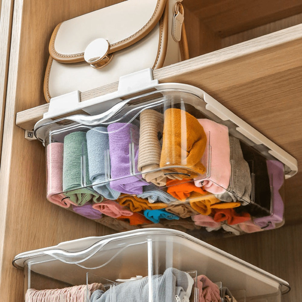 15-Compartment Wall-Mounted Underwear & Socks Hanging Storage Box ¨C Waterproof Transparent Closet Organizer for Home, Durable Plastic Shelf Partitions