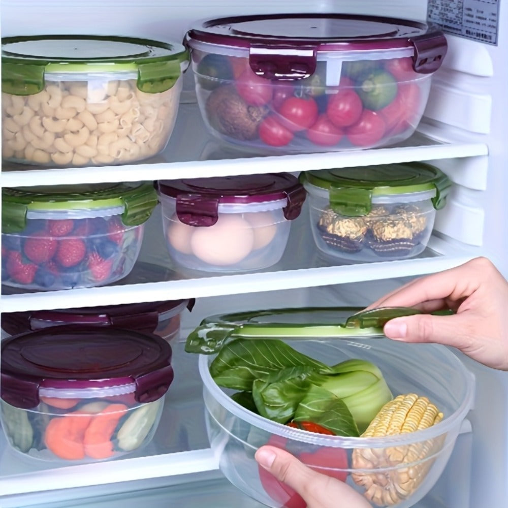 Refrigerator Food Storage Containers Airtight Stackable - Large Capacity Plastic Fridge Organizer Boxes for Fruit, Vegetable, Meat, Eggs & Dumplings, Fresh-Keeping Flip Lid, Easy to Clean, Set of 3/4