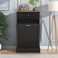 Tilt Out Trash Cabinet Freestanding Kitchen Garbage Cabinet with Cutting Board & Drawer ¨C Wood Hideaway Recycling Station, Fits 10 Gal, Black/White