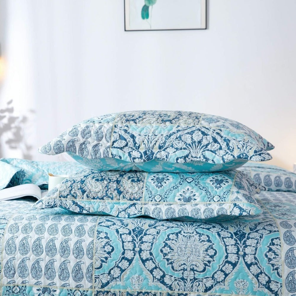 Floral Quilt Set Lightweight Bedspread Coverlet 2 or 3-Piece, All Season Hypoallergenic Breathable Paisley Patchwork Print Quilt for Bedroom Guest Room Dorm RV Cabin, Twin Queen King, Shabby Chic
