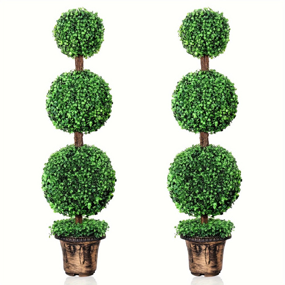 Artificial Boxwood Topiary Tree 2 Pack 3ft 4ft Faux Topiary Ball Tree Potted Plant for Front Door Porch Living Room Indoor Outdoor Decor