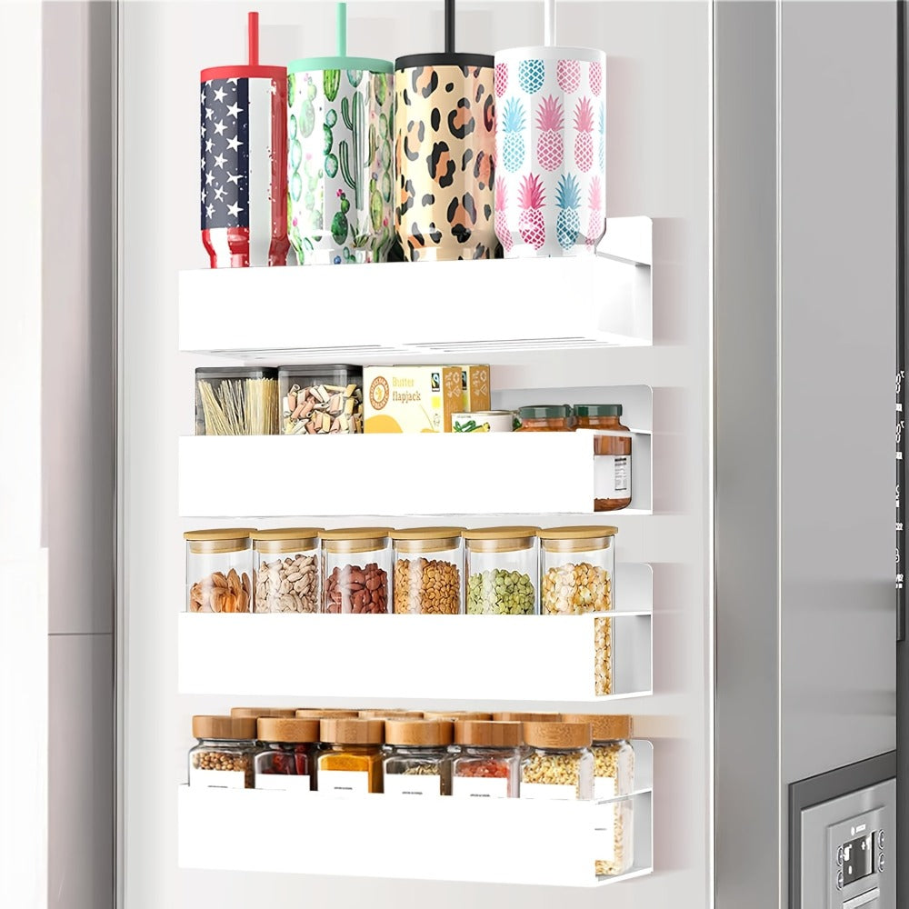 Magnetic Storage Box Organizer for Refrigerator, Washing Machine & Coffee Machine ¨C Strong Magnetic Adsorption No-Drill Spice Rack & Kitchen Organizer, Stylish Household Storage (Black/White, 2/4pcs)