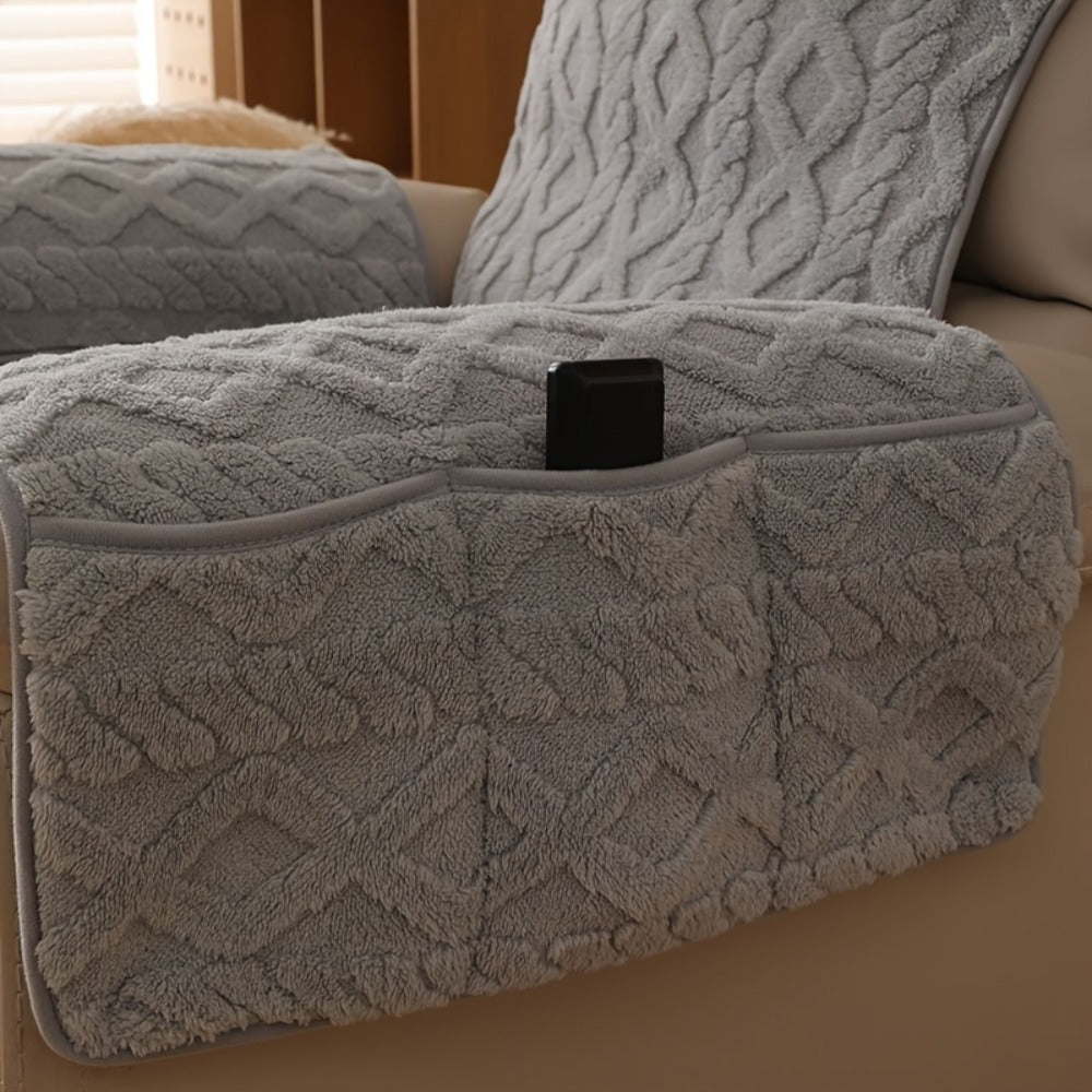 Recliner Cover Shu Velveteen Non-Slip Soft Plush Single Chair Sofa Cover - Pet Scratch Resistant Armchair Protective Slipcover | Deep Gray Light Grey Off White | Bedroom Office Living Room Home Decor