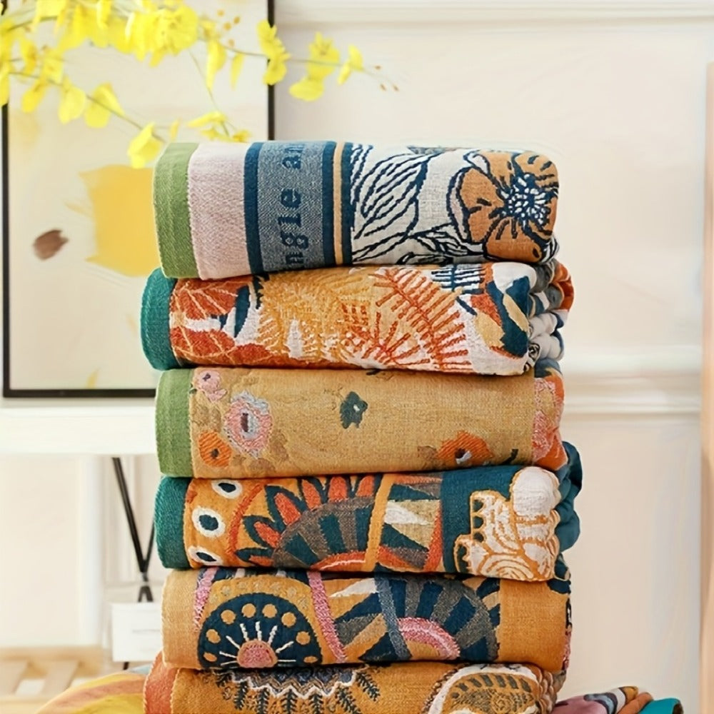 100% Cotton Bath Towel Soft Quick-Dry Absorbent Large Beach Towel, Not Pill Not Shed, Geometric Floral Design, 31x63 Inch