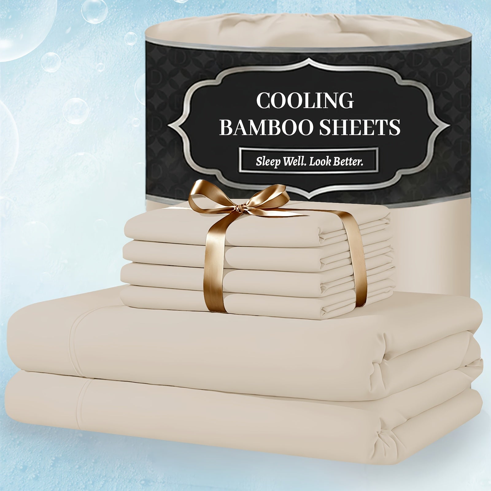 Bamboo Bed Sheet Set 4 Piece Extra Deep Pocket Cooling Breathable Soft Wrinkle Free Hotel Luxury Fitted Sheet Flat Sheet Pillowcases Twin Full Queen King