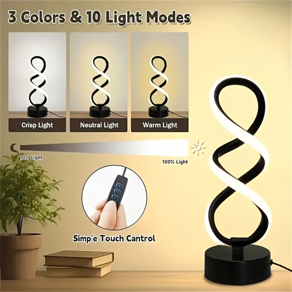 Spiral LED Table Lamp, Dimmable Push Button Control Desk Light for Bedroom Living Room Office, Modern Metal Base Indoor Accent Lamp, Unique Spiral Design Home Decor Gift for Christmas Birthday Valentine