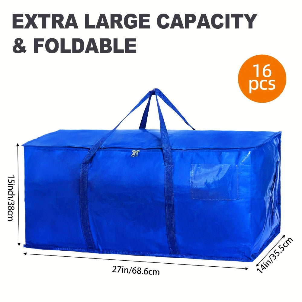 Heavy Duty Moving Bags with Handles & Zippers ¨C Extra Large Waterproof Storage Bags for Moving, Clothes & Closet Organization (6pcs 26.42gal or 16pcs Set, Blue)