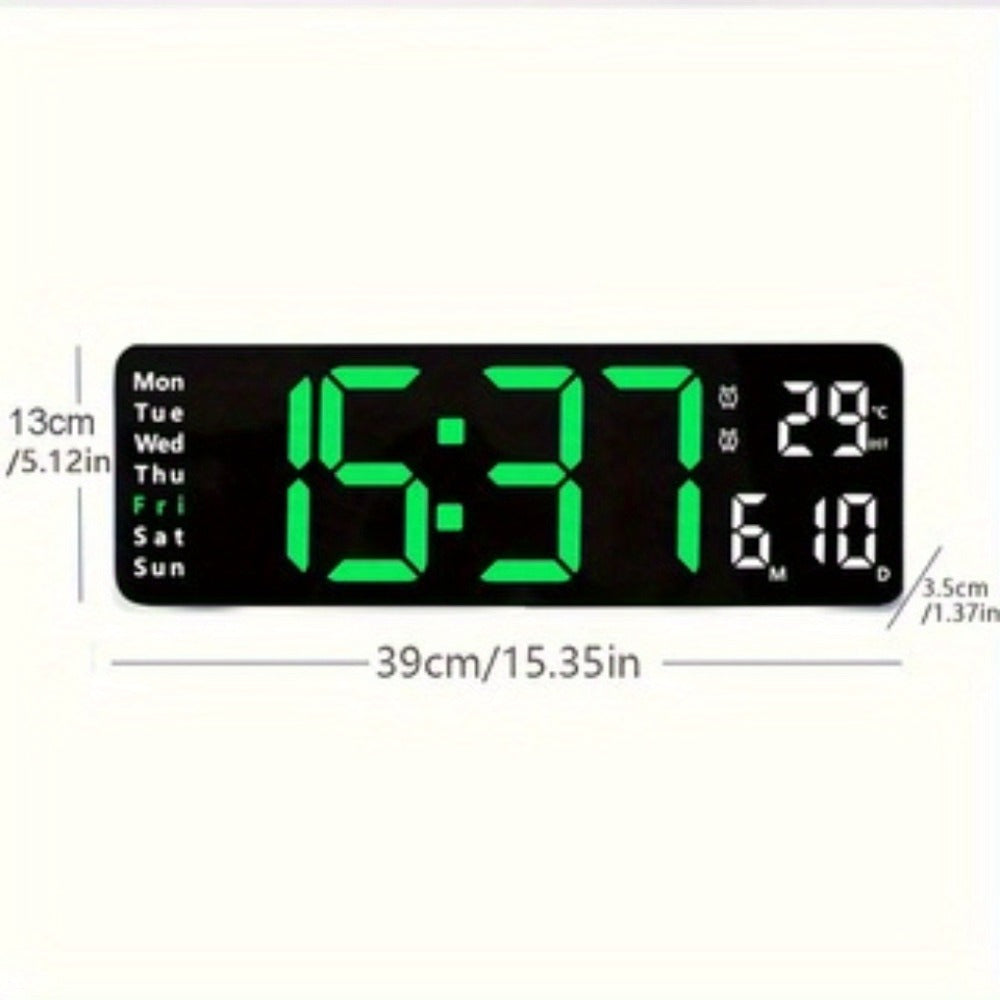 Large Digital Wall Clock 16 Inch LED Color Display, Smart Auto-Dimming 10-Level Brightness, Time Temperature Humidity Monitor, Dual Alarm with Snooze, USB Powered with Remote Control for Living Room Office Bedroom