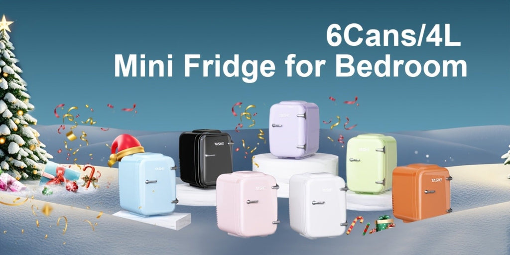 Mini Fridge 4 Liter 6 Cans - Thermoelectric Cooler and Warmer, 110V AC & 12V DC Portable Small Refrigerator for Bedroom, Office, Dorm, Car & Camping, Quiet 25dB Personal Mini Fridge 6 Colors