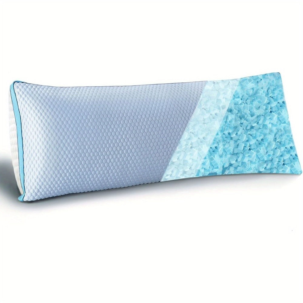 Body Pillow for Adults Full Body Support - Memory Foam Shredded Fill, Washable Pillowcase, 20x54 Inch, White & Grey