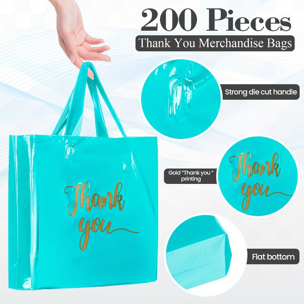 Thank You Bags with Handles 200pcs Bulk Plastic Shopping Bags 3 Sizes Retail Boutique Merchandise Bags Sky Blue 9x12 12x15 15x18