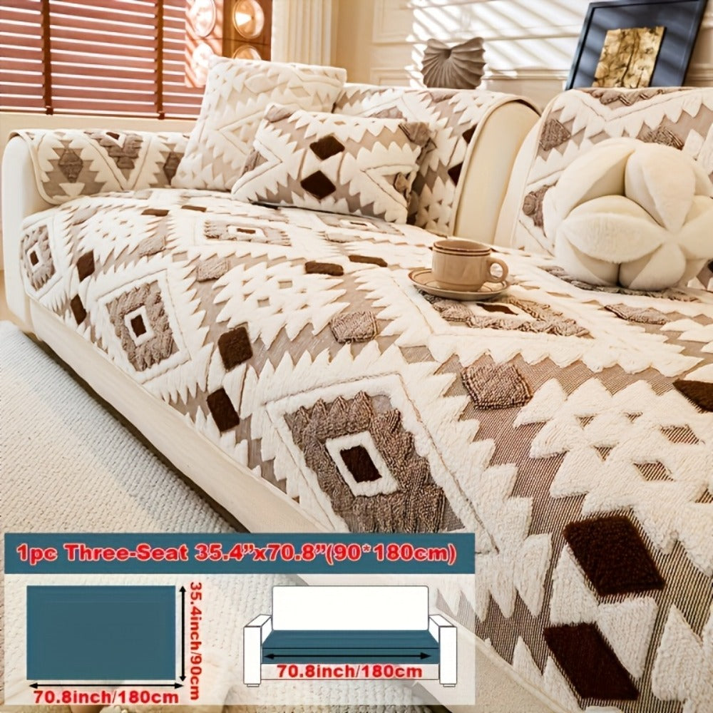 Thick Plush Sofa Cover Non-Slip Pet Friendly Machine Washable Couch Slipcover Furniture Protector for Living Room Bedroom Office Armrest to 4-Seat Multiple Colors