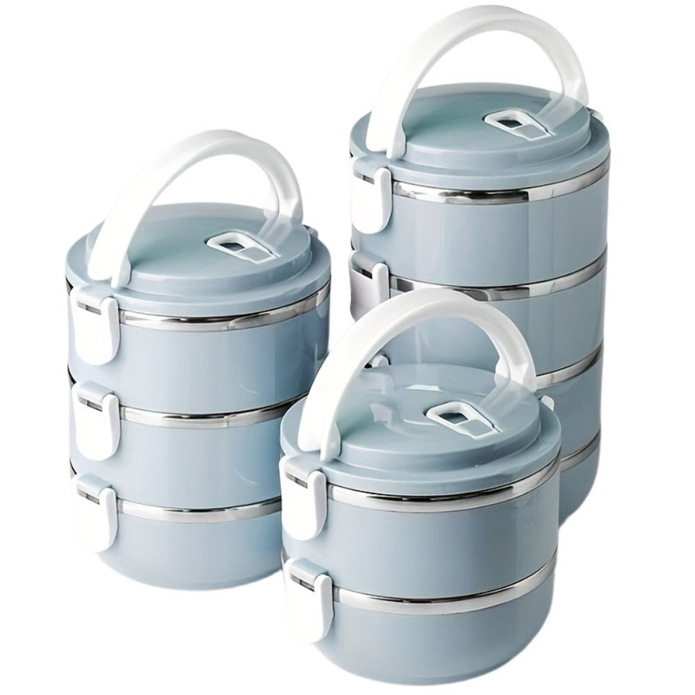 Stainless Steel Lunch Box Insulated Bento Box with Lid - Cylindrical Stackable Food Container for Office School Camping and Picnic, Dishwasher Safe Thermal Lunch Box Available in 2, 3 or 4 Layer for Adults and Kids