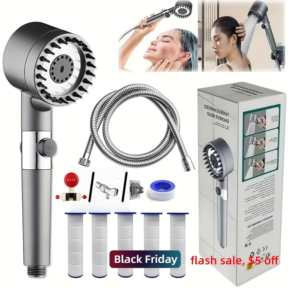 Filtered Shower Head Set 9-Piece 3-Stage Adjustable High Pressure Handheld Shower Head with Filter | Wall Mounted Rainfall Shower Combo with 59-Inch Hose 5 Replacement Filters Painted Surface