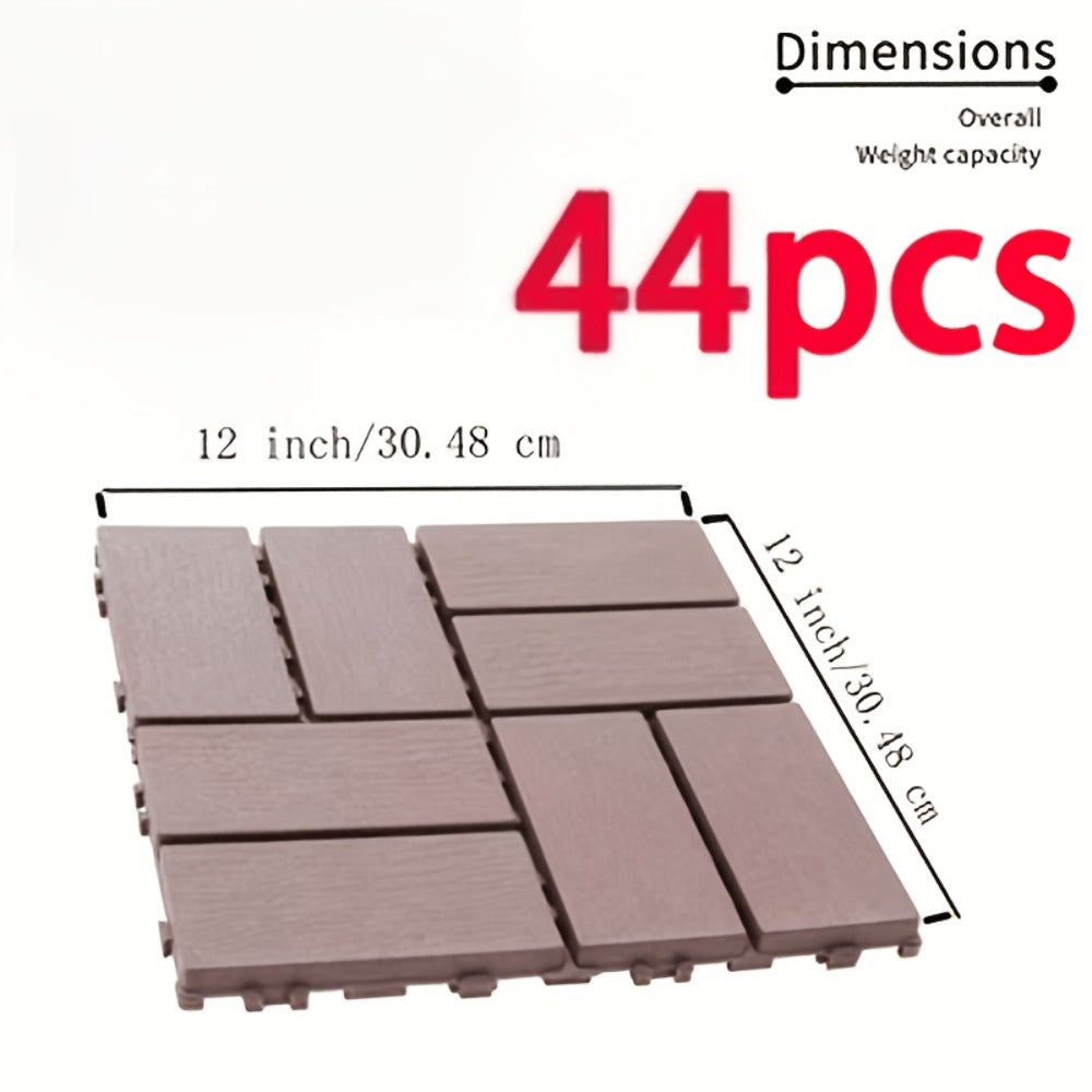 Interlocking Deck Tiles 44-Pack 12¡±x12¡± Waterproof Outdoor Patio Tiles ¨C All-Weather PP Material, High Load-Bearing, Easy Snap-Lock Install, Grid Pattern Flooring for Poolside, Balcony, Backyard, Patio & Bathroom