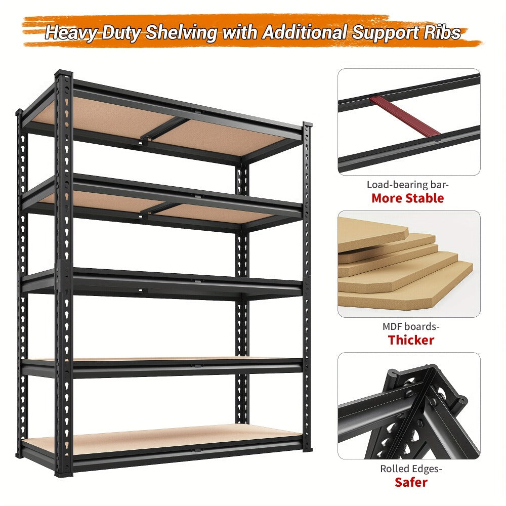 Heavy Duty Garage Shelving 5-Tier Metal Storage Shelves 3020LBS Capacity Adjustable Steel Shelf Unit for Garage Basement Warehouse Easy Assembly Black Silver