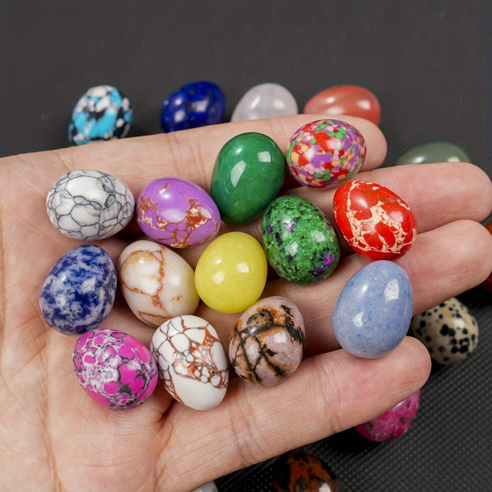 Natural Crystal Gemstone Eggs Set of 30 - Polished Pocket Stones for Easter Decor, Healing Crystals, Meditation & Gift, Mixed Variety Bulk Lot
