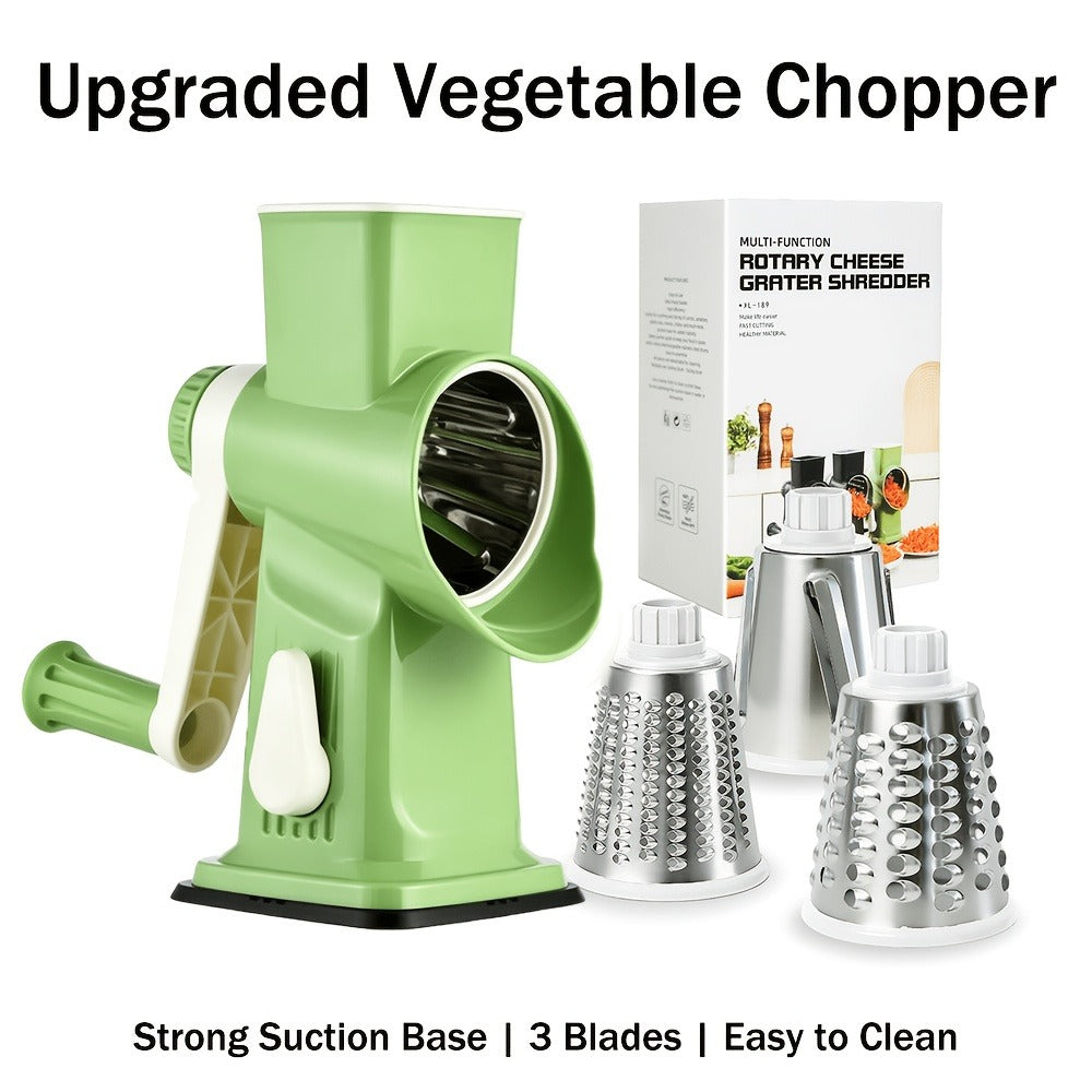 Rotary Vegetable Chopper Cheese Grater 5 Interchangeable Drum Blades Suction Base Ergonomic Handle for Cheese Vegetables Nuts Slicing Shredding