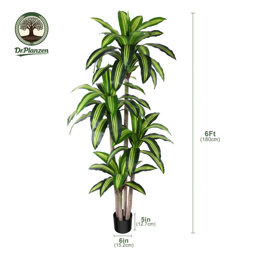 Artificial Dracaena Tree in Pot - Realistic Faux Tropical Floor Plant for Indoor & Outdoor Decor, Easy Assembly, All-Season Home Office Living Room Porch Decoration, Housewarming Gift, 4ft 5ft 6ft