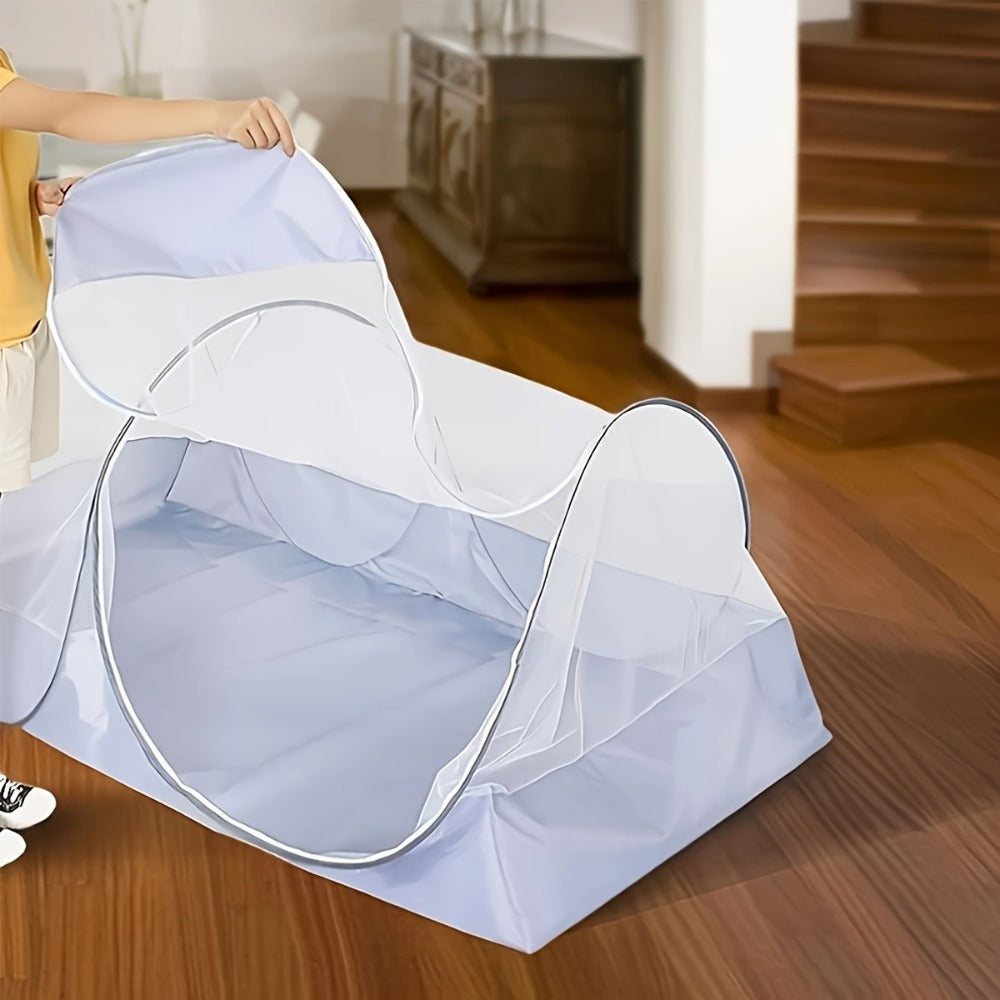 Foldable Mosquito Net for Bed Large Pop-Up Portable Mosquito Net for Camping Travel Patio Floor Bed No Setup Required Compact Machine Washable Polyester Seersucker White