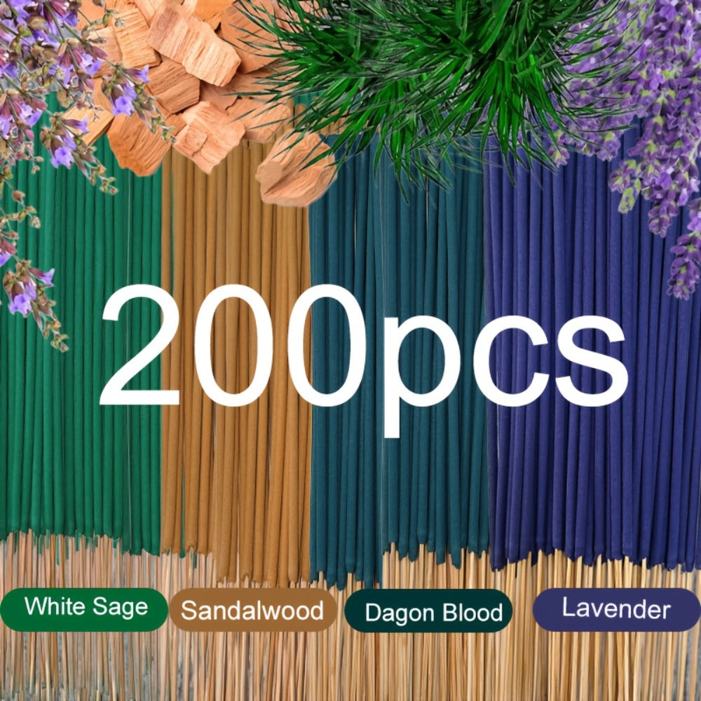 Incense Sticks 200pcs Aromatherapy Incense Set 4 Scents for Meditation Yoga Purification Home Fragrance Long Lasting Sandalwood Jasmine Rose Lavender Sage Gift