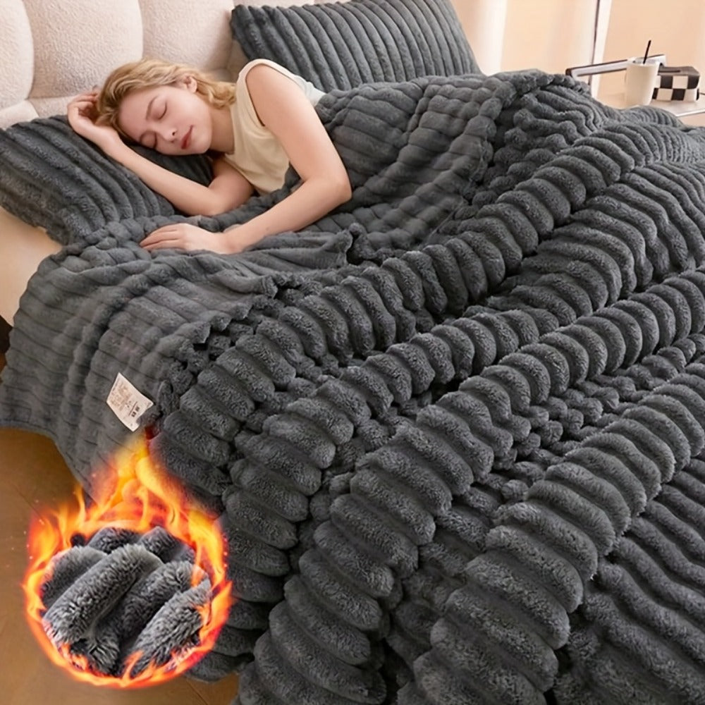 Reversible Faux Rabbit Hair Blanket ¨C Thickened Soft Thermal Throw for Bed, Nap, Office & Camping, All Season, 4 Colors, 5 Sizes